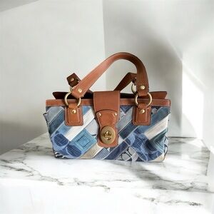 Coach Vintage Patchwork Leather and Denim Turnlock Satchel Handbag
